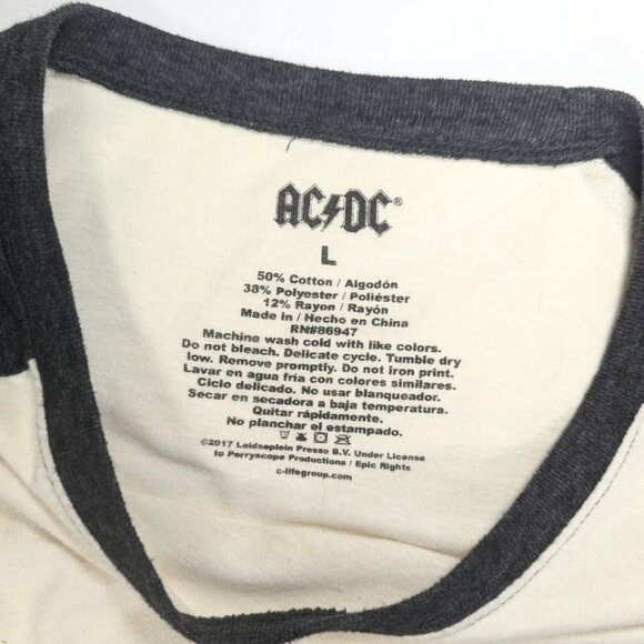 AC/DC Men's Large Cotton Gray & White Raglan T-Shirt - Picture 9 of 10